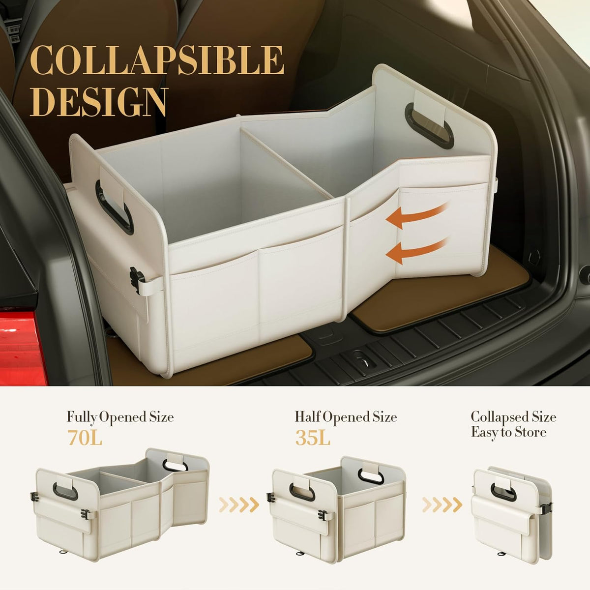 Trunk Organizer For Suv & Sedan,Car Organizers and Storage, Waterproof Collapsible & Adjustable Straps,70L Sturdy Car Organization for Car Accessories, Tools,Sundries,2-3Compartment?Green)
