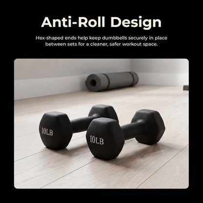 Sunny Health & Fitness Neoprene Coated Hex Shaped Dumbbell Non-Slip Fitness Weights for Home Gym Exercise, Full Body Workout Strength Building, Weight Loss, Sold in Pairs - Sizes - 2LB, 5LB, 8LB, 10LB