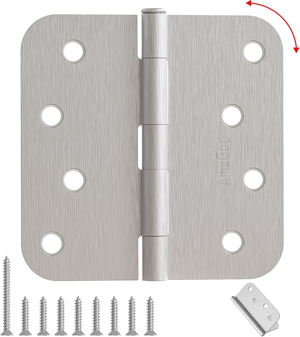 4" X 4" Nickel Door Hinges – 6 Pack Brushed Nickel Door Hinges with 5/8" Radius, Rounded Interior Heavy Duty 4 Inch Exterior & Front Door Hinge for Residential Use (Minor cosmetic scratches. Screws not included)