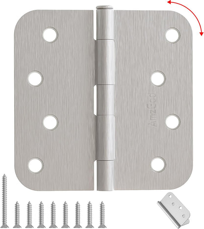 4" X 4" Nickel Door Hinges – 6 Pack Brushed Nickel Door Hinges with 5/8" Radius, Rounded Interior Heavy Duty 4 Inch Exterior & Front Door Hinge for Residential Use (Minor cosmetic scratches. Screws not included)