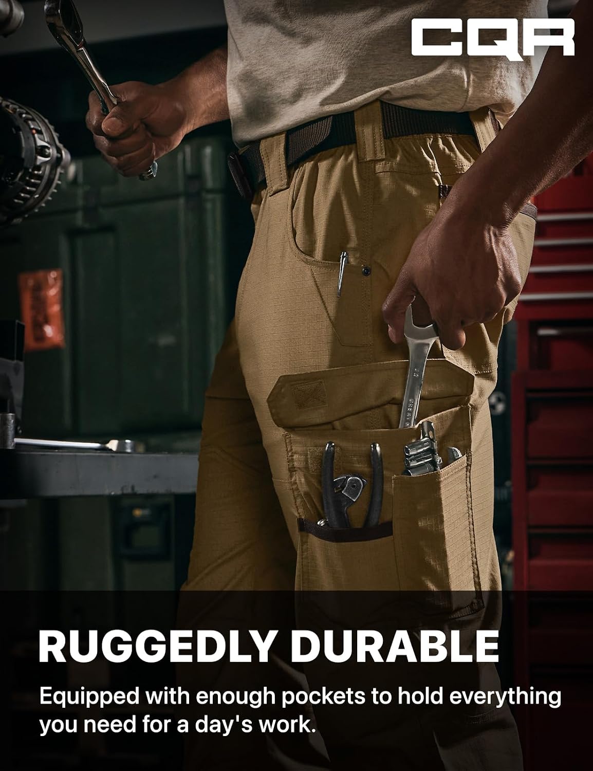 CQR Men's Flex Ripstop Tactical Cargo Work Pants