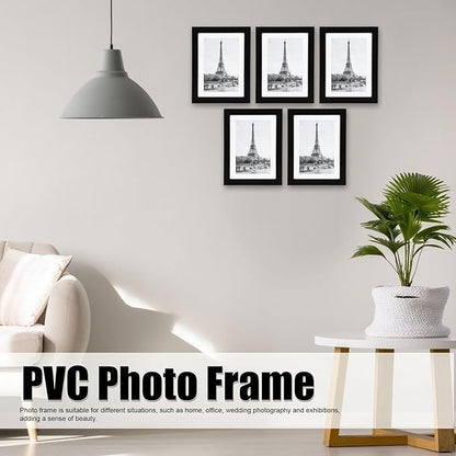 5Pcs Photo Frame, 7in High Transparency Black Decorative Rugged Picture Frame, Stylish PVC Black Edge DIY Design Combination Picture Frame Ornament