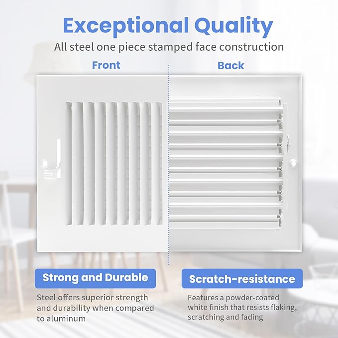 14 x 6 Inch Duct Opening Air Vent Covers for Wall or Ceiling - High Airflow 2 Way Steel Ventilation - Adjustable WallCeiling Register, 15-34 Inch x 7-34 Inch Overall Dimensions
