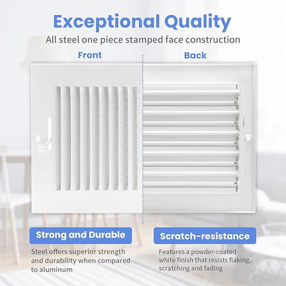 14 x 6 Inch Duct Opening Air Vent Covers for Wall or Ceiling - High Airflow 2 Way Steel Ventilation - Adjustable WallCeiling Register, 15-34 Inch x 7-34 Inch Overall Dimensions