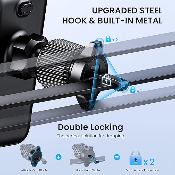 Car Vent Phone Mount for Car Military-Grade Hook Clip Phone Stand for Car Thick Cases Friendly Air Vent Clip Cell Phone Holder for Smartphone, iPhone, Automobile Cradles Universal