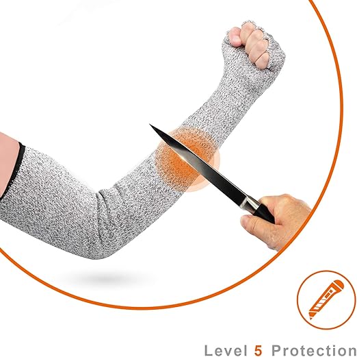 CAWANFLY Cut Resistant Sleeves with Half Finger Gloves, Level 5 Protection Protective Arm Safety Sleeves for Welding, Kitchen, Gardening (1 Pair)