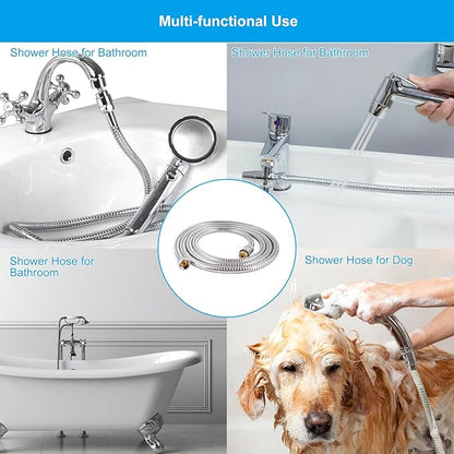Hibbent All Metal Shower Hose 90 inch (7.5 ft) Bathroom Handheld Shower Head Hose 2.3 meters Extension Replacement Part with Brass Fittings Made of Stainless Steel -Polished Chrome Finish