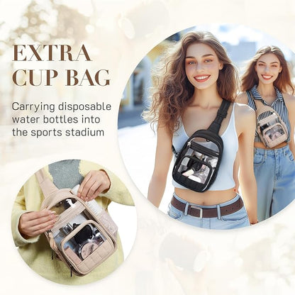 Missnine Clear Bag for Stadium Events Clear Fanny Pack Sling Bag Crossbody | Clear Purse Stylish Concert Bag for Sport with Side Mesh Pocket & Front Pocket