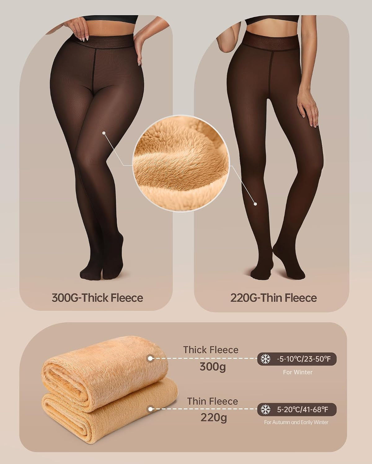 OEAK Womens Fleece Lined Tights Sheer Fake Translucent Pantyhose Thermal Tights High Waisted Footed Leggings