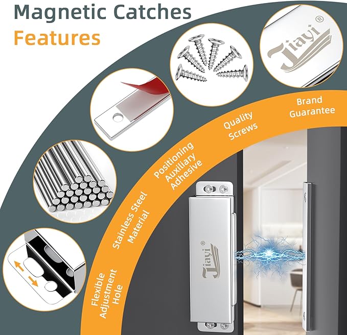 Jiayi Magnetic Cabinet Door Catches 2 Pack Heavy Duty Magnetic Door Latch 110lbs Cabinet Magnets Latches Stainless Steel Magnetic Door Catch for Heavy Door Closing Cupboard Door Closure Magnet