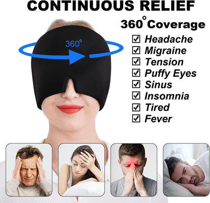 Migraine Relief Cap, Soothing Headache Ice Face Mask Products, Hot or Cold Therapy, Odorless Gel Migraine Headache Relief Cap for Migraine, Sinus, Tension, Puffy Eyes, Stress and Hangover (Black