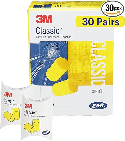 3M Ear Plugs, 30 PairsBox, E-A-R Classic 310-1060, Uncorded, Disposable, Foam, NRR 29, For Drilling, Grinding, Machining, Sawing, Sanding, Welding, 1 PairPillow Pack