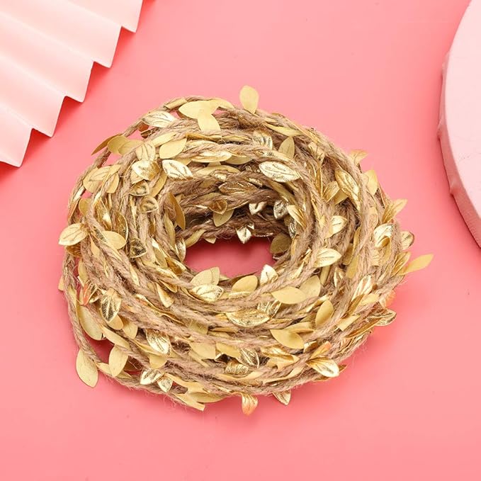 10m DIY Artificial Leaf Wine for Wedding Ceremony, Hemp Material, Gold Color, 32.8 DIY Feet for Garlands, Wall Gardens and Wedding Dresses (Gold)