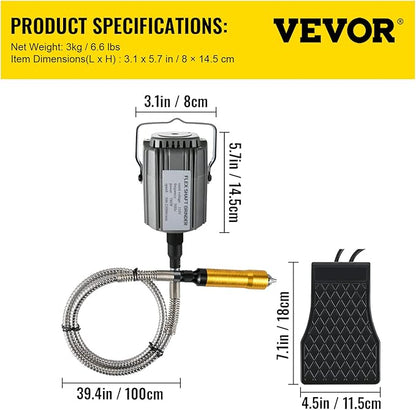 VEVOR Flex Shaft Grinder 780W Rotary Tool 500-23000RPM Rotary Carver with 14" 3-Jaw Chuck  Stepless Speed Foot Pedal Hanging Grinding Machine 131PCS Accessories for Jewelry Polishing Grinding DIY