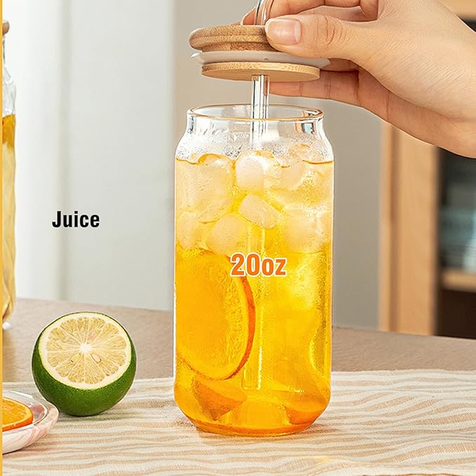 Glass Tumbler with Straw and Lid 20 Oz,Glass Coffee Cups Tall Water Bottle Straw Bamboo Lid Silicone Protective Sleeve Brush- BPA Free -Dishwasher Safety-Pale Yellow