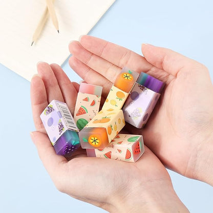 12Pcs Cute Erasers for Kids, Fun Fruit Shaped Erasers Scented Pencil Rubber Erasers Classroom Students Reward School Supplies Prize Gifts Party Favors