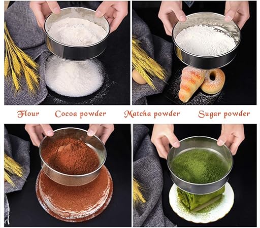 2 Pack Flour Sifter,Stainless Steel Fine Mesh Strainers Flour Sieve,60 Mesh Round Sifter for Baking Cake Bread (6-Inch and 8-Inch)