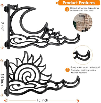 1pc 13 Inch Heavy Duty Hanging Plant Bracket, Moon Star Metal Hanging Hook Wall Art Décor Outdoor Indoor, Durable Rust-Resistant Plant Hanger Hook for Hanging Plants Birdhouse Lantern Wind Chime