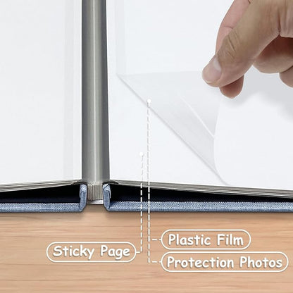 Large Photo Album Self Adhesive Scrapbook Album for 4Ã—6 5Ã—7 8Ã—10 Pictures DIY Magnetic Linen Cover Album 40 Pages for Family Wedding Gifts with Metal Pen and Plastic Board