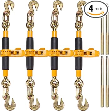 VEVOR Ratchet Chain Binder, 516"-38" Heavy Duty Load Binders, with G80 Hooks 7,100 lbs Secure Load Limit, Labor-saving Anti-skid Handle, Tie Down Hauling Chain Binders for Flatbed Truck Trailer, 4 P