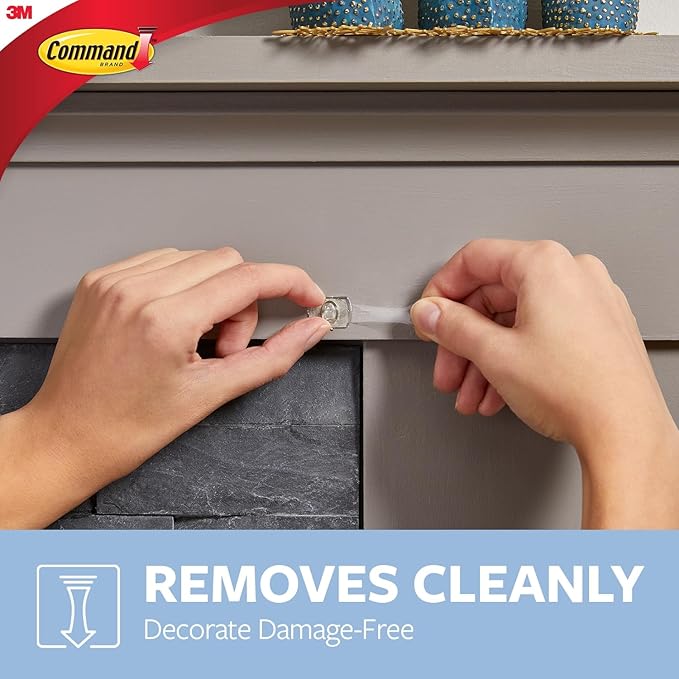 Command Decorating Clips, 40 Clips and 48 Command Strips, Damage Free Hanging Light Clips with Adhesive Strips, No Tools Small Wall Clips for Hanging Lights and Cables