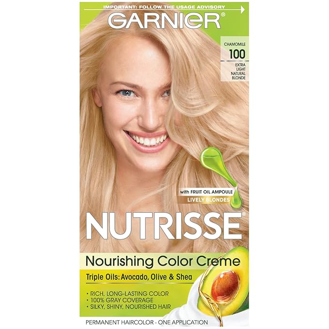 Garnier Nutrisse Nourishing Hair Color Creme, 100 Extra-Light Natural Blonde (Chamomile) (Packaging May Vary)