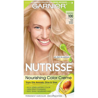 Garnier Nutrisse Nourishing Hair Color Creme, 100 Extra-Light Natural Blonde (Chamomile) (Packaging May Vary)