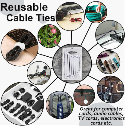 M METERXITY 60-Pack Reusable Cable Ties, 8 in Fastening Adjustable Hook and Loop Tie Wrap Cable Straps Wire Ties Multi-Purpose Cable Ties for Office/Home/Data Centers [White] (Not Original Packaging)