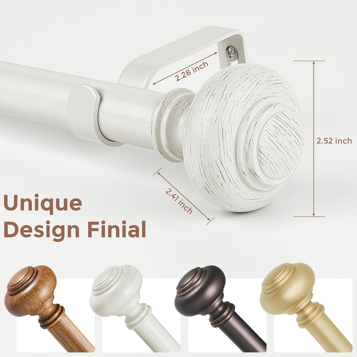 2-Pack Curtain Rod Finials Decorative Ends for Window Treatment Hardware Antique Brass Finish Easy Installation.