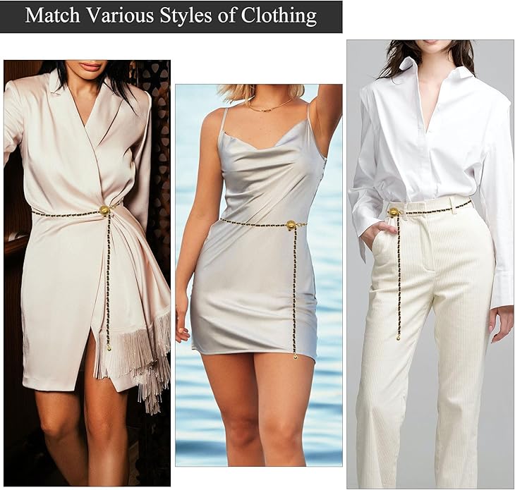 YAMEIZE Women Waist Chain Belt - Adjustable Body Metal Belly Chain for Pants Dresses Trousers