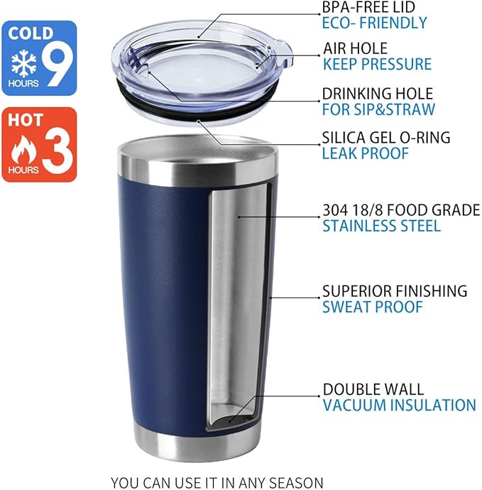 HASLE OUTFITTERS 20oz Tumblers Bulk Stainless Steel Cup with Lid Double Wall Vacuum Insulated Coffee Mug for Cold  Hot Drinks 1 Pack, Navy