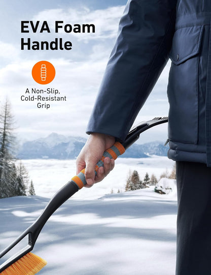 AstroAI 27" Snow Brush and Ice Scrapers for Car Windshield, Detachable Snow Scrapers with Ergonomic Foam Grip for Cars, Trucks, SUVs (Heavy Duty ABS, PVC Brush, Orange)