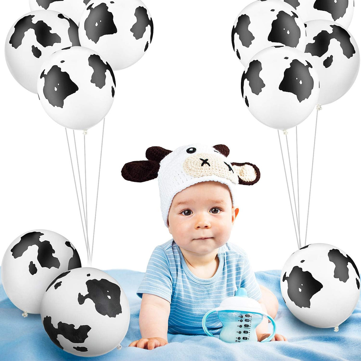 Gejoy 24 Cow Balloons Latex Funny Cowprint Balloons for Cow Black and White Birthday Party Supplies Decorations