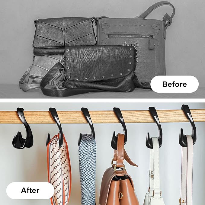 6PCS Purse Handbag Hanger Hooks for Closet, Handbag Organizer Purse Hooks, Bag Rack Holder Storage for Hanging Tote Bag Backpacks Satchels Crossovers Scarf Belt and Tie (Black)