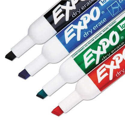 EXPO Low Odor Dry Erase Markers, Chisel Tip, Basic Assorted, 4 pk