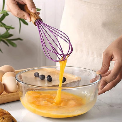 Cooking Wood Handle Egg Beater Whisk Manual Silicone Cream Mixer Stirring Milk Mixing Whisking Kitchen Utensil Baking Accessories Mixer