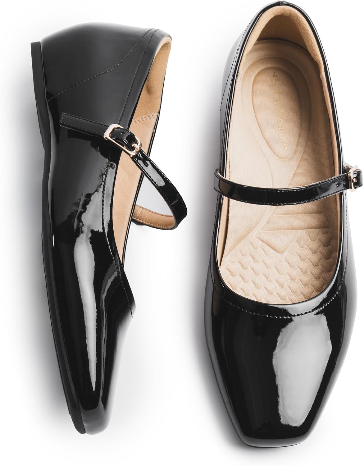 Cusolemore Mary Jane Flat Shoes with Arch Support and Hidden Wedge Heel, Women Ballet Flats, Mary Jane Flats, Comfortable Dress Shoes