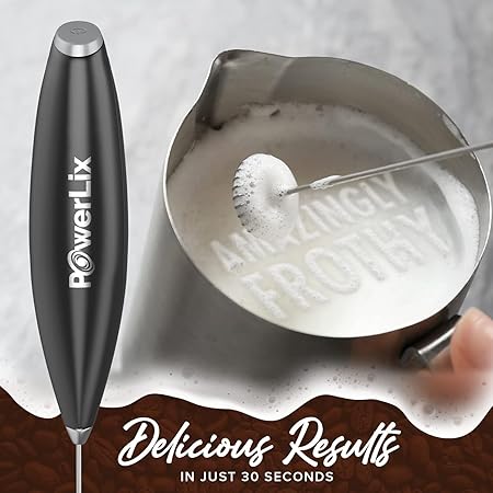 PowerLix Powerful Handheld Milk Frother With Stand Battery Operated Foam Maker Frother Wand For Coffee