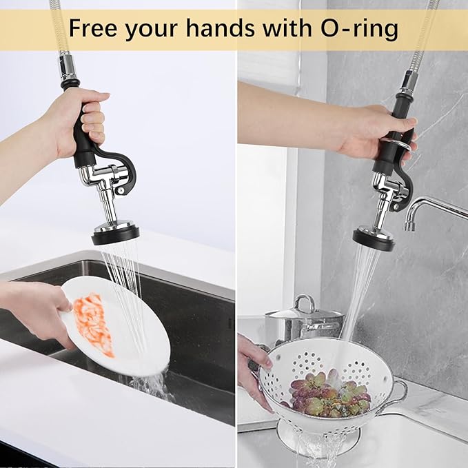 45” Stainless-Steel Pre Rinse Hose with Sprayer Valve & Spring, 1.42 GPM Commercial Sink Sprayer Hose with Nozzle Head Replacement Kit for Commercial Restaurant Kitchen Faucet