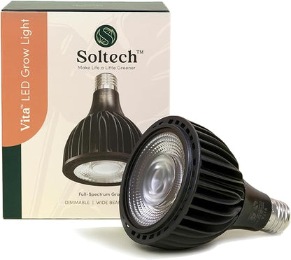 Aspect VitaN LED Grow Light Bulb Full Spectrum for Indoor Plants 12"-48" Below Light - DIMMABLE - 20 Watt-3000K SOLTECH Solutions - Black and White Available (Black)