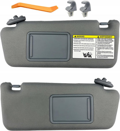 Pair Sun Visor with Clips Compatible with 2005-2015 Toyota Tacoma, Driver & Passenger Side Sunvisor Replacement (Gray Color) Slide Extension & Mirror, Non-Illuminated, Replaces 74320-04181-B1