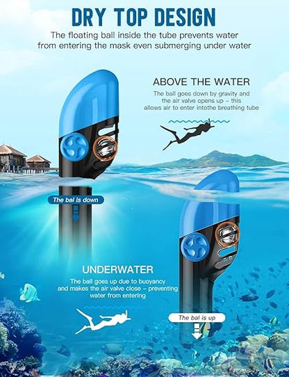 Zenoplige Full Face Snorkel Mask Adults,Dry-Top Snorkeling Gear with Camera Mount,Foldable 180-Degree Panoramic Scuba Mask for Snorkeling Diving Swimming Travel,Snorkel Mask Anti-Fog  Anti-Leak