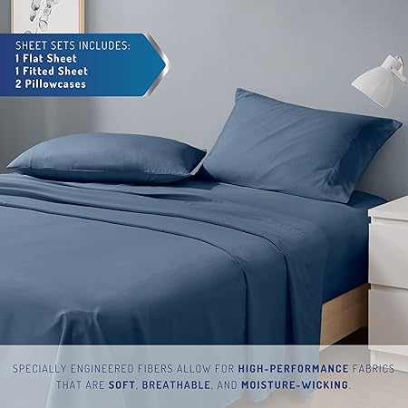 Degrees of Comfort Coolmax Cooling Sheets  Queen Size Bed Sheet Set for Hot Sleepers  Soft Fabric with Deep Pocket, Teal 4PC