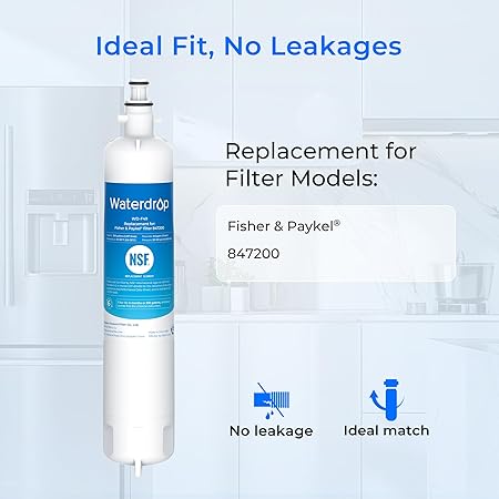 Waterdrop 847200 Refrigerator Water Filter Replacement for Fisher Paykel Water Filter 847200 (1 pc)
