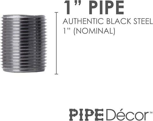 PIPE DECOR 1" x 1" Black Steel Plumbing Pipe, 6-Pack, Pre Cut Connector, Industrial Steel Grey Fits Standard One Inch Threaded Black Malleable Iron Fittings, Build Vintage DIY Furniture