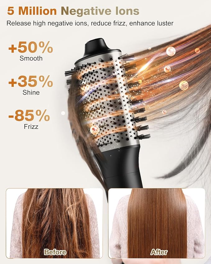 7MAGIC Hair Dryer Brush  6 in 1 Hair Styler, Silver, 110 Volts, 1200 Watts, Ionic Technology, Fast Drying, Multi Styler for Straight, Wavy, Curly, and Coily Hair