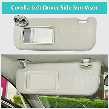 Left Driver Side Sun Visor Compatible with Toyota Corolla 2007 2008 2009 2010 2011 2012 2013, Replacement Front Left Sun Visor Assembly wMakeup Mirror 74320-12E00-B0