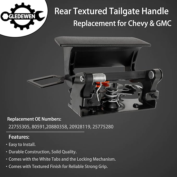 Tailgate Door Handle, Compatible with 2007-2014 Chevy Silverado  GMC Sierra, Exterior Rear Textured  Replace 25775280, 80591 Outside Tail gate Liftgate Latch Lock