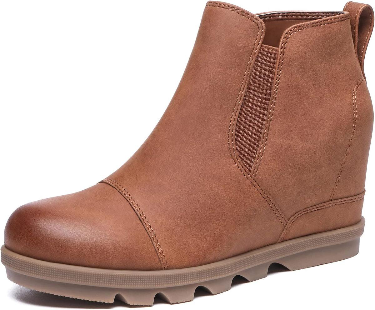8.5, Athlefit Women's Wedge Ankle Boots Comfortable Slip On Wedge Booties.