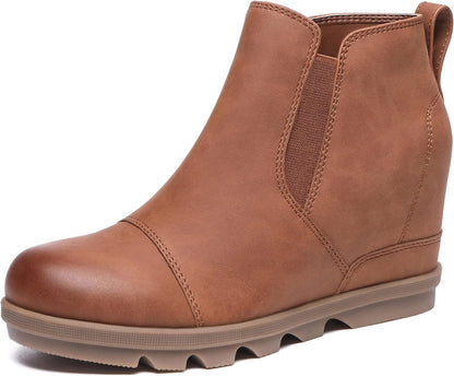 8.5, Athlefit Women's Wedge Ankle Boots Comfortable Slip On Wedge Booties.
